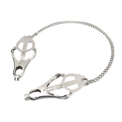 Japanese Clover Nipple Clips | Fully Adjustable w/ Chain | Silver | from Lux Fetish